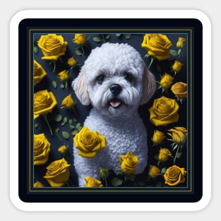 Maltipoo yellow roses Sticker